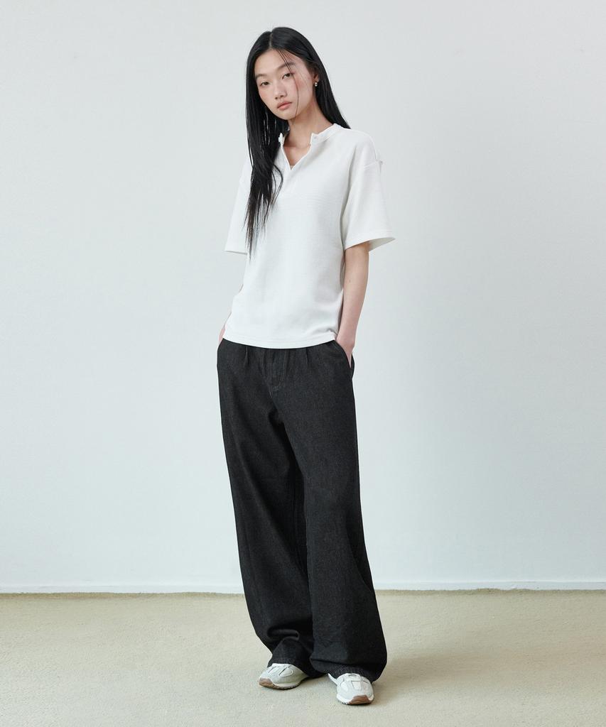 GLW [Unisex] Wide Denim String Pants Black Denim
