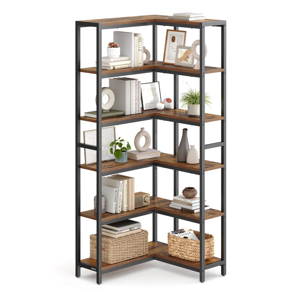 VASAGLE 6 Tier Bookshelf, Convertible Corner Shelf, 9.4 X 40.2 X 69 Inches