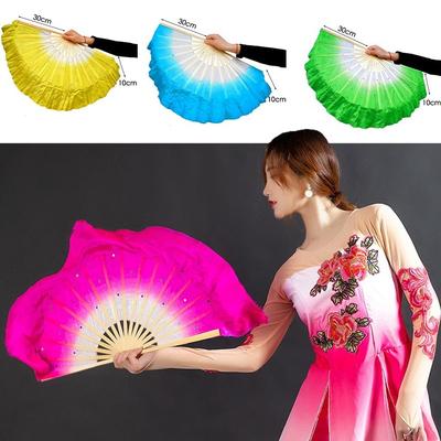 Hot Sell Dancer Practice Gradient Color Belly Dancing Fan Silk Fans Long Silk Fans Rayon Silk Fans