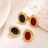 Stainless Steel Red Black Drop Oil Oval Stud Earrings for Women Ladies Vintage Classic Temperament Drop Earrings Banquet Jewelry