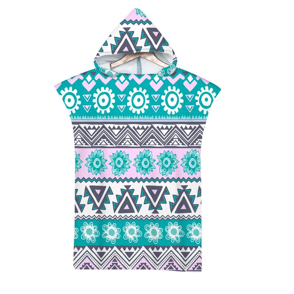Geometrisches Strandtuch Weiche Mikrofaser Schnelltrocknend Große Badetücher Kapuzenponcho Neoprenanzug Erwachsener Kind Poncho Bademantel Zum Schwimmen Surfen