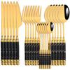 24Pcs Cutlery Set Stainless Steel Dinnerware Kitchen Fork Knife Tea Spoon Tableware Set Flatware Set Gold Silverware Set