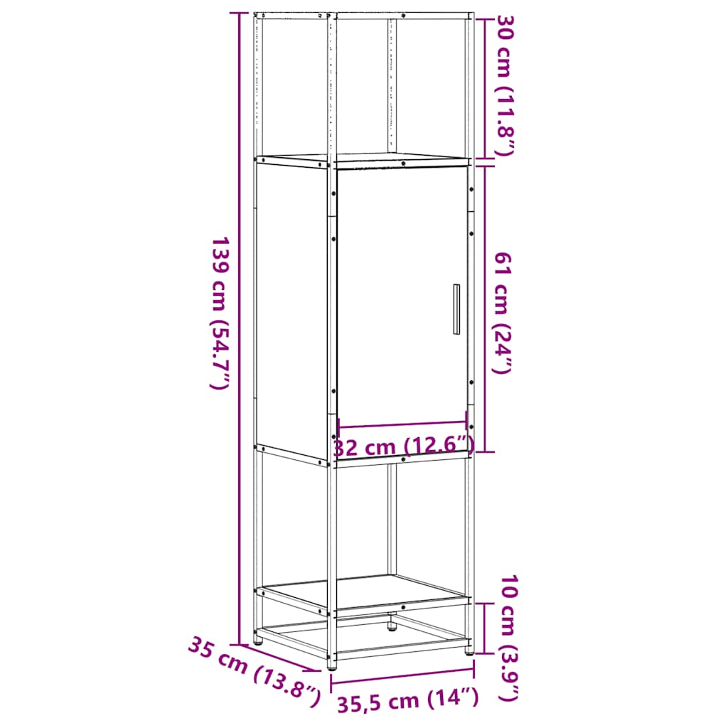 Highboard Gray Sonoma 35.5 x 35 x 139 cm Particleboard and Metal