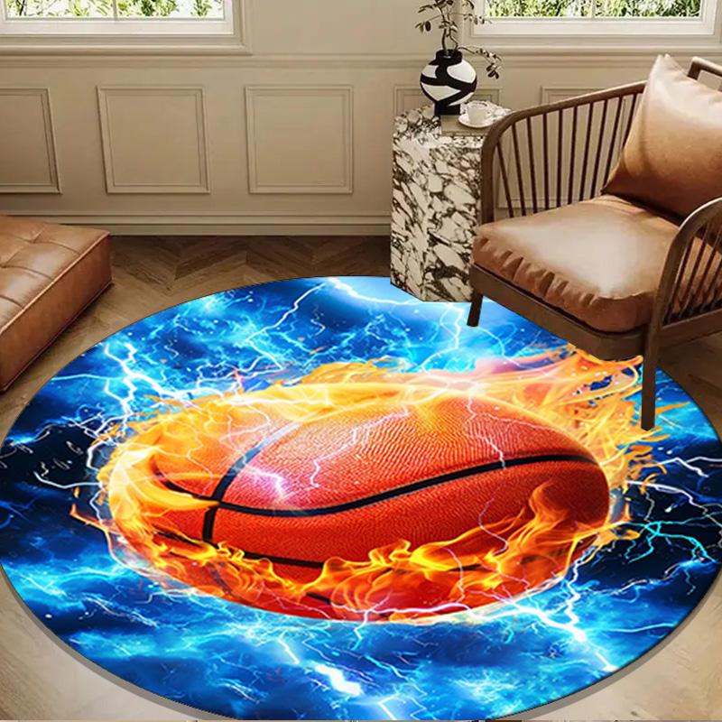 Soccer Ball Bursting Through Round Rug for Livingroom,Bedroom, Palyroom, Chair Rug, Area Rug, Circle Carpet, Large Size Fan Christmas Gift
