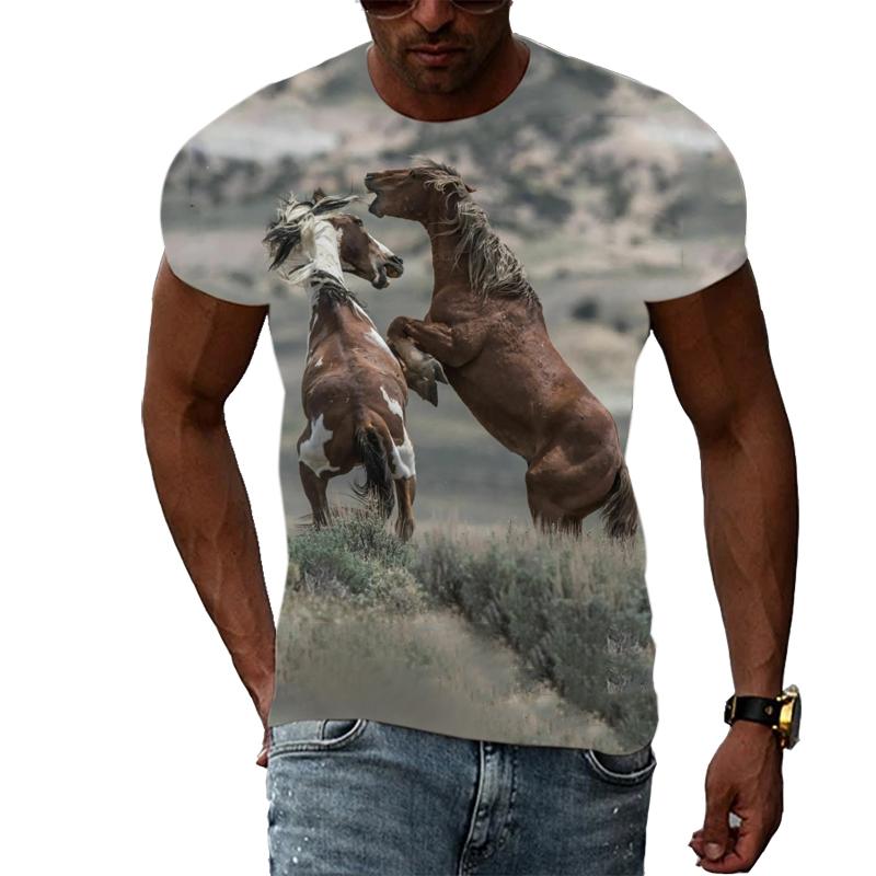 Yaz Erkekler Serin Tarzı At grafik t gömlek Moda Kişilik Hayvan Desen baskılı tişört Hip Hop Harajuku günlük t-shirt