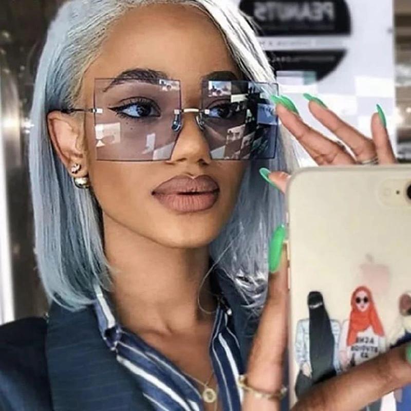 Women Luxury Oversized Rimless Sun Glasses Vintage Square Sunglasses Shades Female Fashion Designer Clear Oculos De Sol