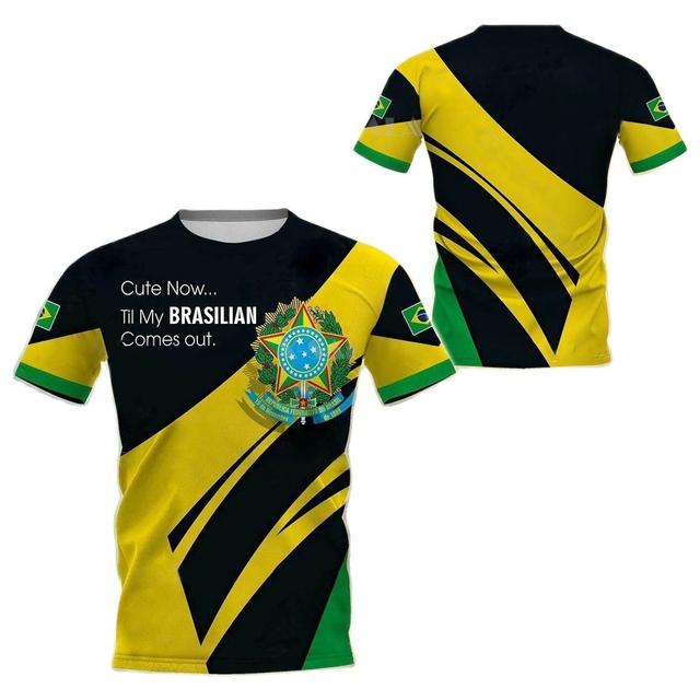 BRASIL Brasil National Emblem Printed 3D Men's T-Shirt Round Neck Short Sleeve Fashion Cool Streetwear Plus Size Loose Shirt