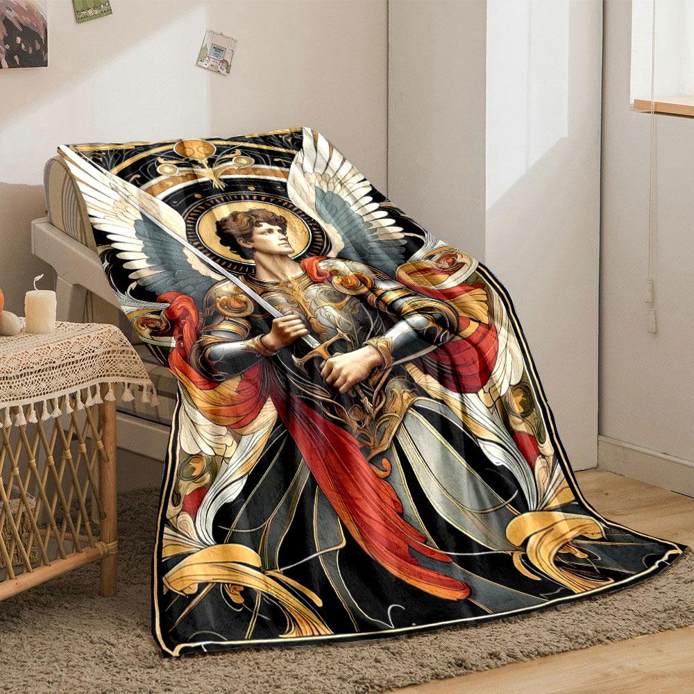 Erzengel Michael Geflügelter Krieger Decke Schlafzimmer Decke für Wohnzimmer Sofa Mittagspause Weiche Kuscheldecke für Freundesfest Geschenk