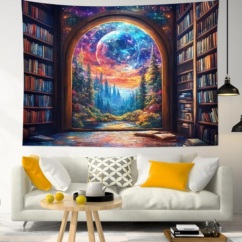 Moon Over Ocean TapestryNight Sky Tapestry Wall Hanging3D Fantasy Psychedelic Watercolor Wall Art for Bedroom Living Room Dorm
