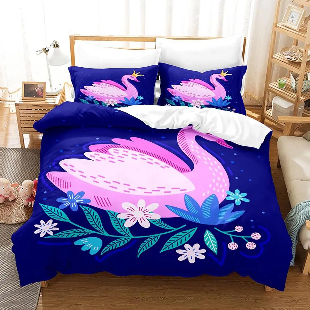 Schwan Bettbezug Romantische Rose Blume Bettwäsche Set Mikrofaser Traum Tiere Bettdeckenbezug Raumdekor Einzel King Size 3-teiliges Set