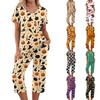 Women's Halloween Two-Piece Outfit Set - Short Sleeve Top and Pants, Casual Sportswear with Fun Halloween Print