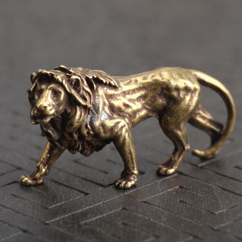 Copper Lion Ornament Miniatures Figurines Craft Desk Decoration Statue