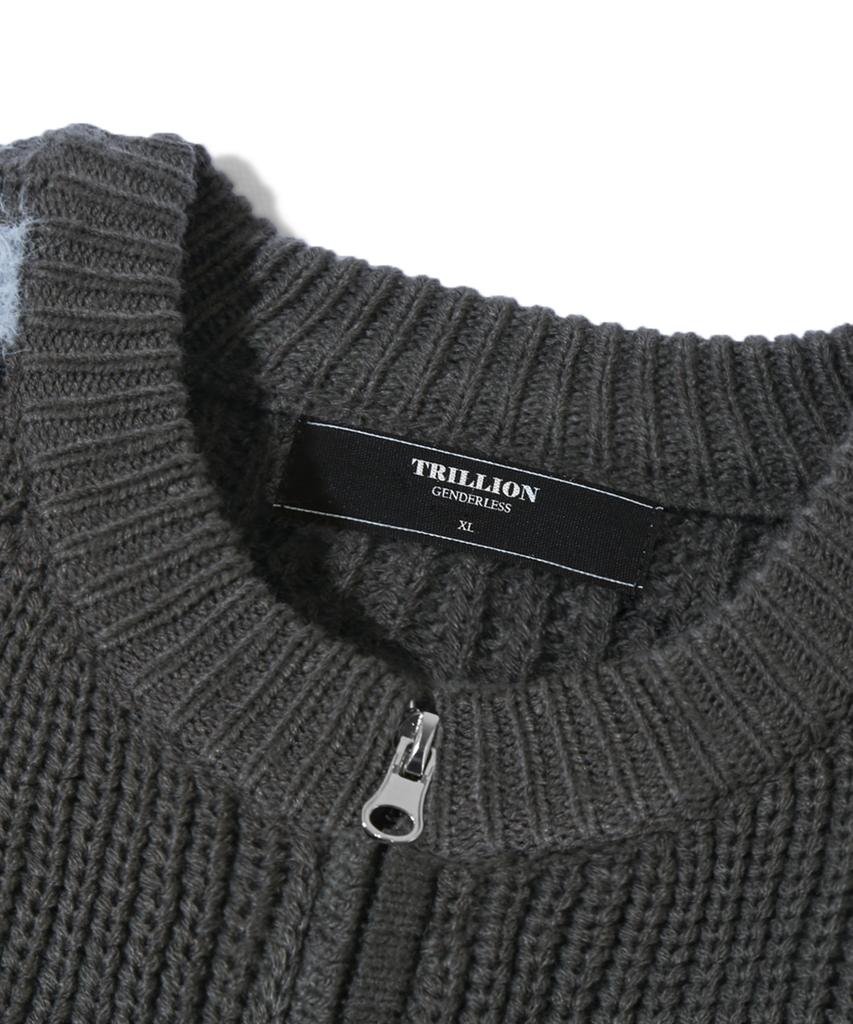 TRILLION Washable Hairy Brush Track Zip-Up Knit (Charcoal)