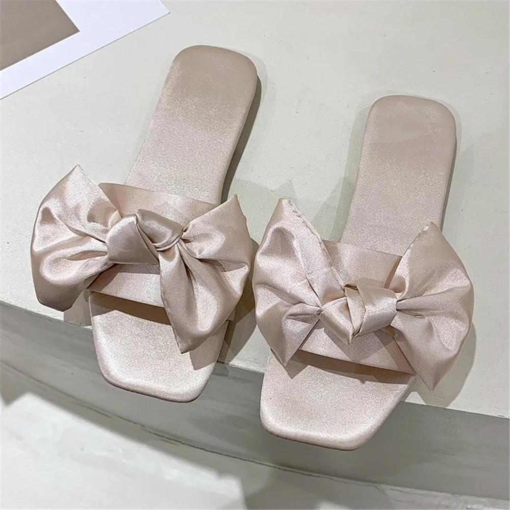 Women's Slippers Luxury Design Open Toe Slippers Indoor Fashion Casual Sandals Comfortable Bow Flat Women Slippers