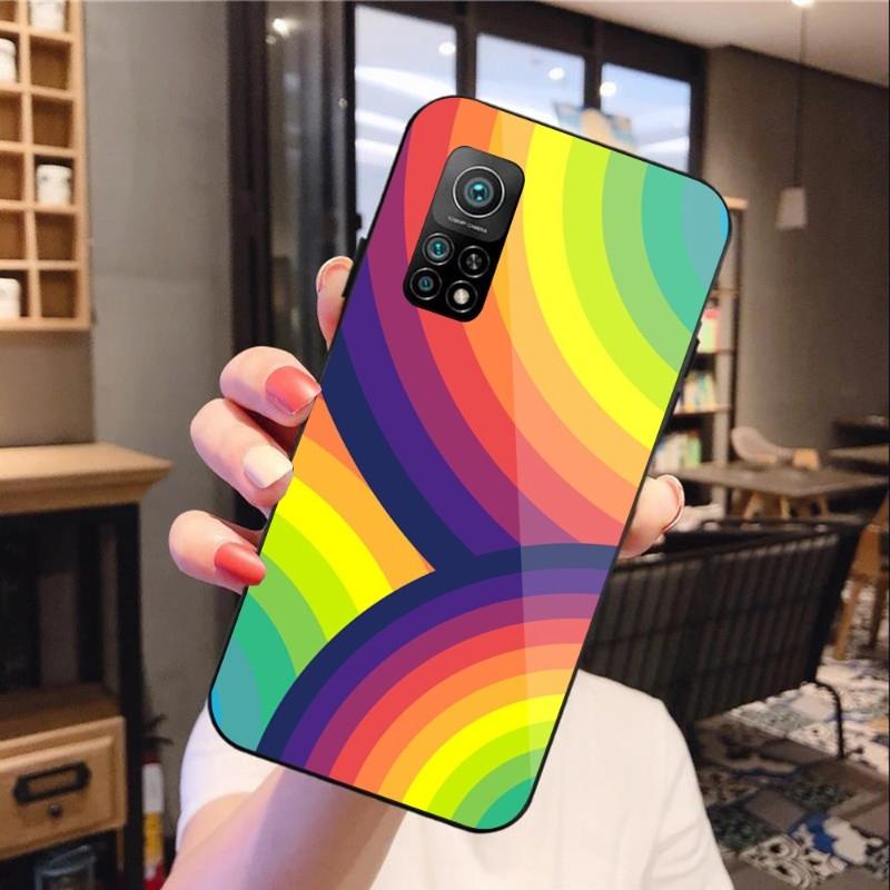 Colorful Rainbow Art Phone Case For Xiaomi 12 11T 10 9 Redmi Note 11 10 10S Pro Redmi 9 9A 8 Black PC Glass Phone Cover