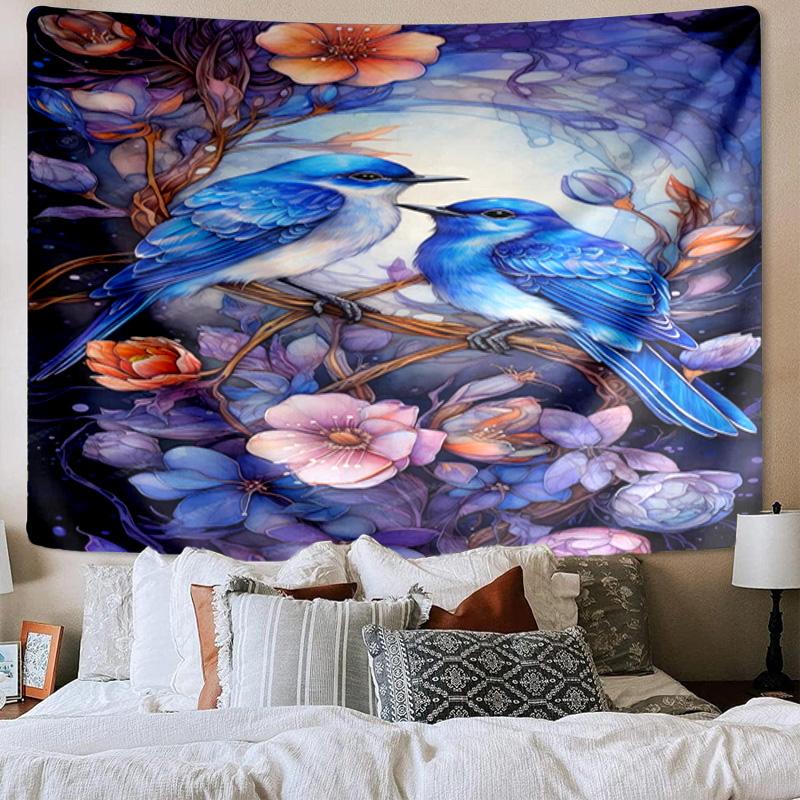 Blue Birds In Blossoms Tapestry Room Decoration Wall Hanging for Living Room Bedroom, dormitory, Birthday and Christmas gifts