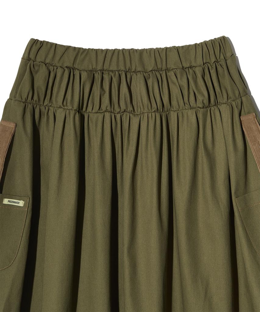 Peace Maker Corduroy Point Cotton Work Midi Skirt (Khaki)