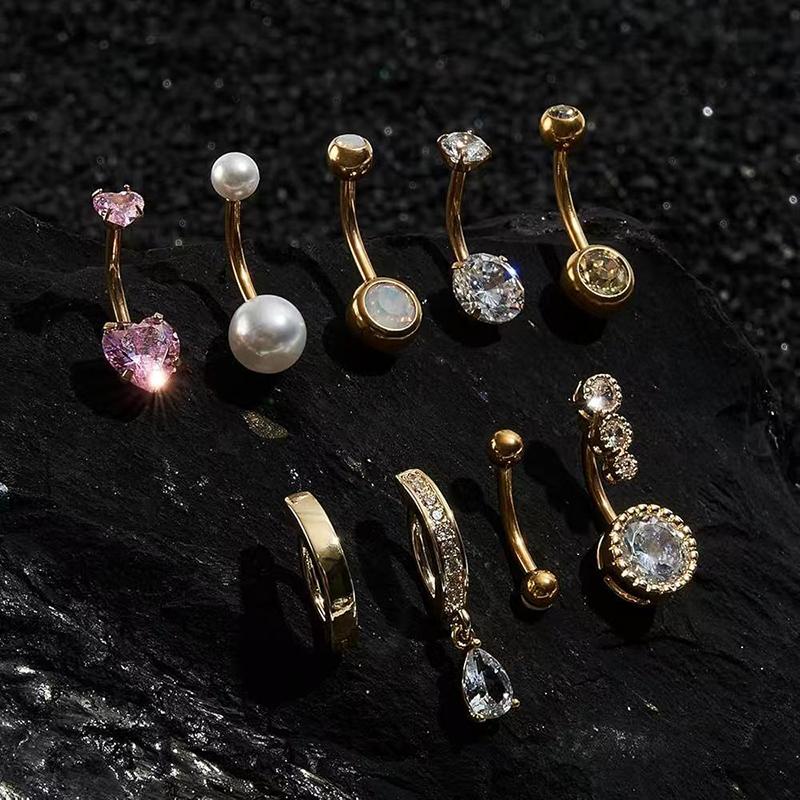 9Pcs Belly Button Rings Set Heart Navel Piercing Rings For Women Heart Navel Barbell Sexy Body Piercing Jewelry Gifts