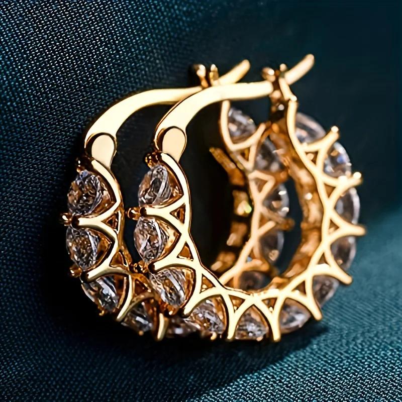 Exquisite Zirkon-Inlay-Kreis-Creolen für Damen, Verlobungsbankett Tägliches Tragen Modeschmuck, Funkelndes Geschenk für Sie