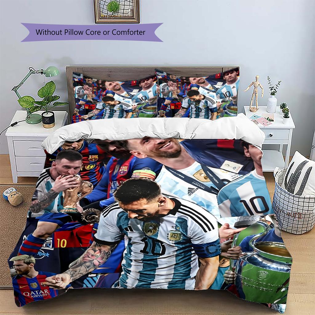 Obliečky s motívom Messi Domáca dekorácia Darček k narodeninám (1 * obliečka na perinu + 2 * obliečky na vankúš, bez jadra)