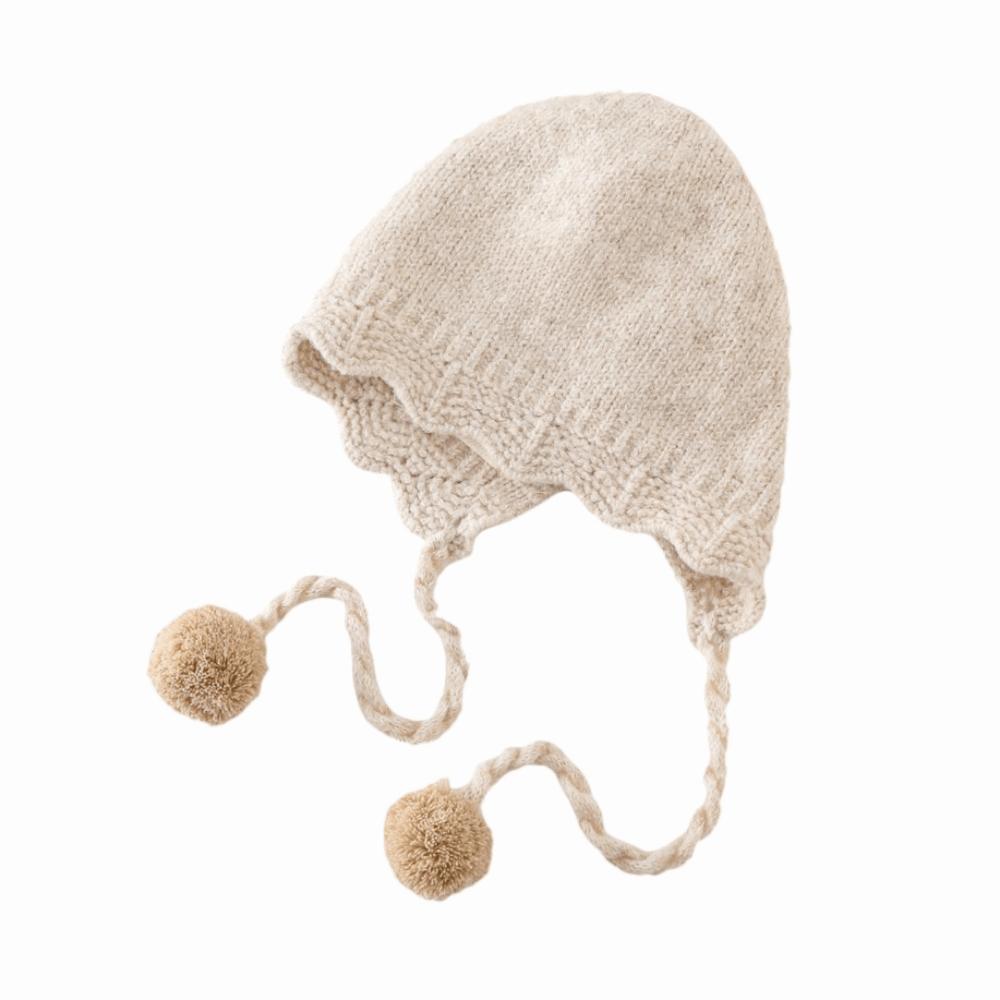 Pompom Baby Knit Hat Ear Protection Lacing Bonnet Soft Earflap Hats For Kids