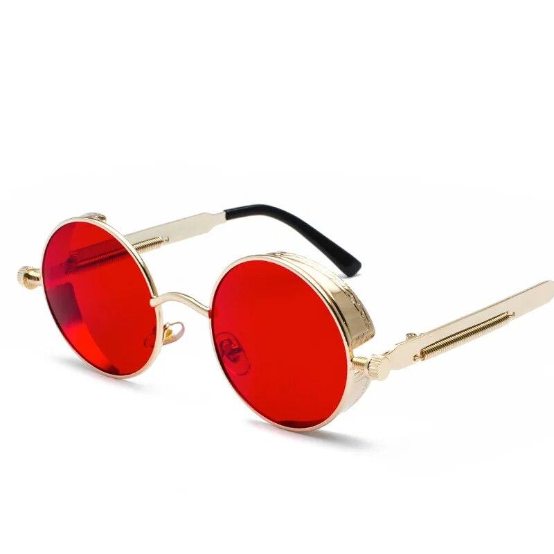 Vintage Steampunk Rode Zonnebril Mannen Ronde Punk Legering Metalen Frame Retro Zonnebril Vrouwen Goggles Gotische Stijl Tinten