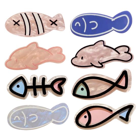 Yousheng 4Pcs Girl Hairpin Macaron Color Ocean Fish Shape Acrylic Hair Clips Smooth Rounded Edges Daily Styling Hair
