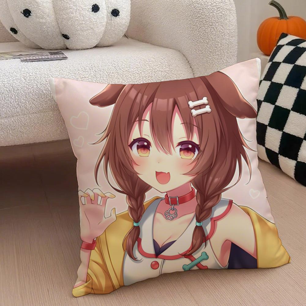 Speels Schattige Japanse VTuber IINUGAMI KORONE Kussensloop Sierkussenhoes Verborgen Knop Duurzaam Polyester Stoelkussen