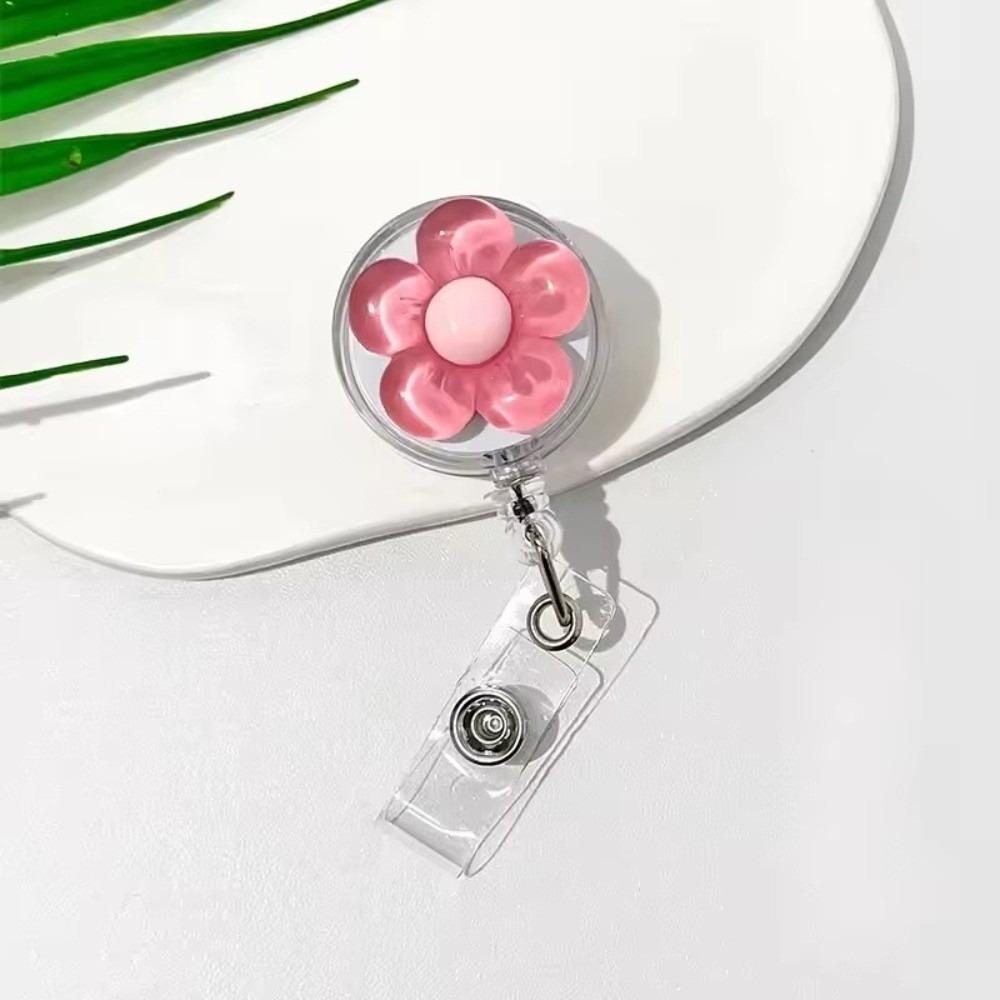 1pcs Cute Transparent Floral Badge Reel for Women Retractable Worker ID Card Pull Buckle Doctore Nurse ID Card Badge Holder Clip