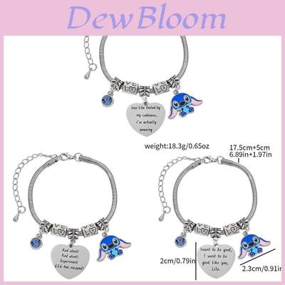 Stitch Cartoon Character Heart Engraved Metal Bracelet For Gift Giving And Women Men