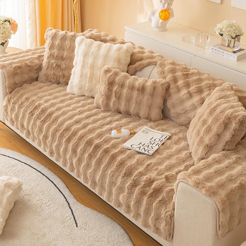 Cat-like Rabbit Plush Sofa Cushion Winter Thickened Sofa Cover Plush Cushion Sofa Cover All Seasons