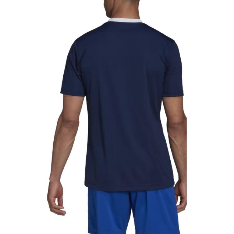 adidas Entrada 22 Jersey Logo Print Crew Neck Short Sleeve Soccer Shirt Men Tops Navy-Blue HE1575