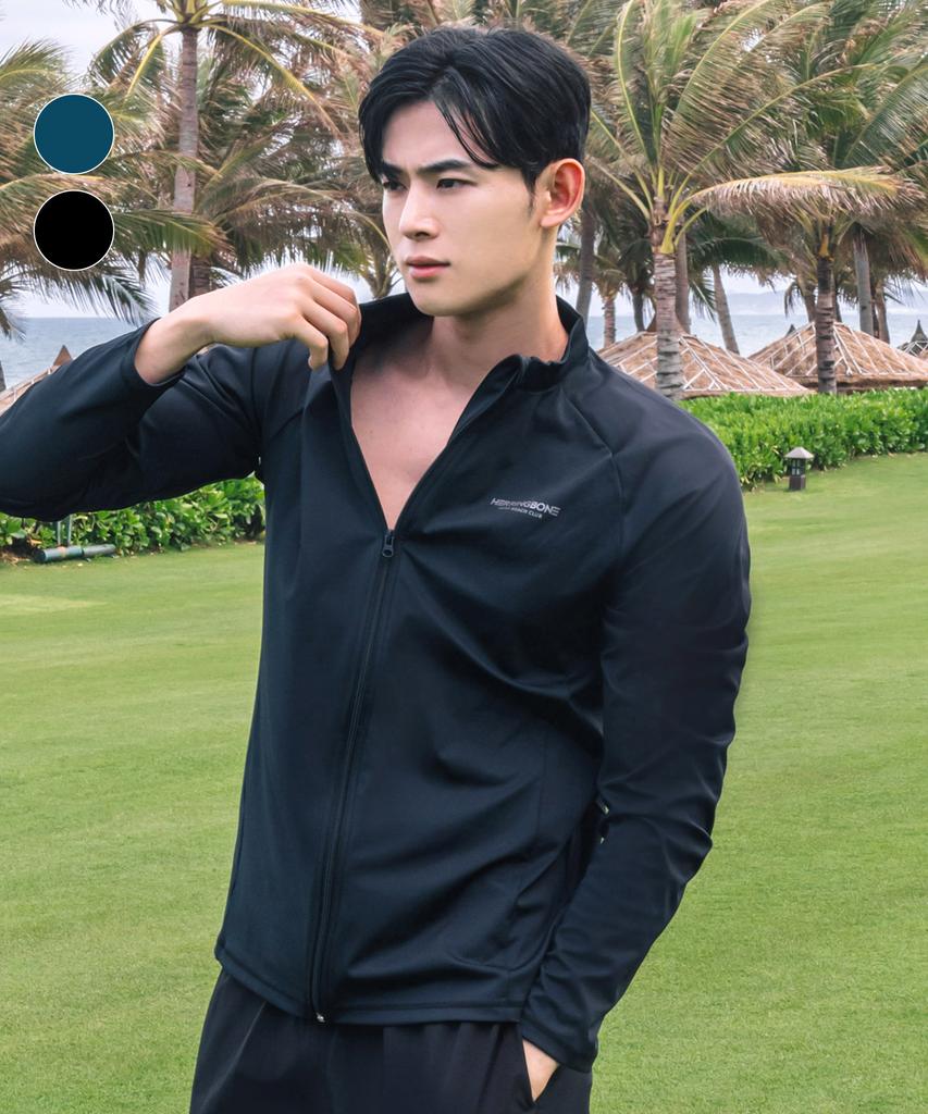 Helingbon Men'S Zip-Up Rash Guard Loose Fit Beachwear Top (2 Colors) / Ri383M