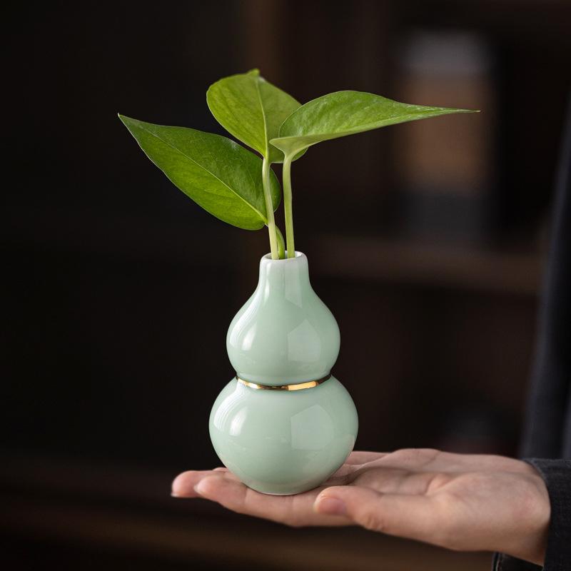 Chinese Stijl Rijkdom Aantrekkend Kalebas Ornament Gedroogde Bloemschikking Hydroponische Vaas Keramische Bureau Decoratie Ambachten