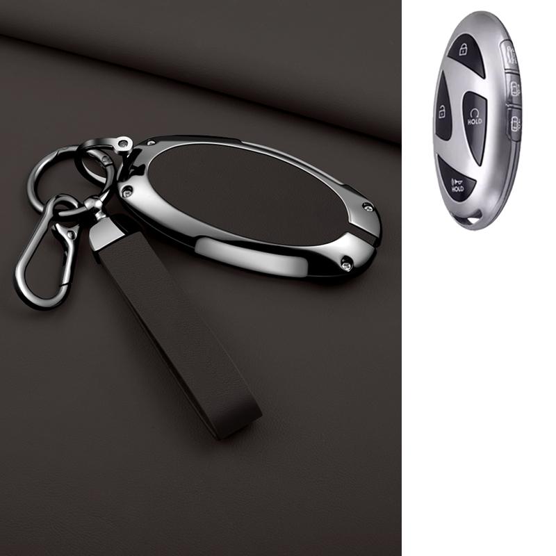 Étui Porte-Clé de Voiture en Alliage de Zinc et Cuir à 5 7 Boutons pour Hyundai Kona Ev Grandeur Gn7 Ioniq 6 Accessoires Étui Porte-Clé de Voiture