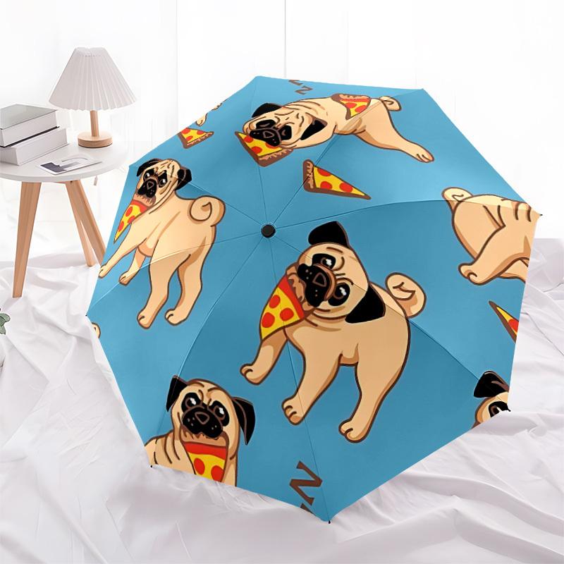 1pc Cute Pug Design Automatic Open/Close Umbrella, Umbrella with Cartoon Design, Portable Compact Umbrella for Men & Women, Good Holiday Gif