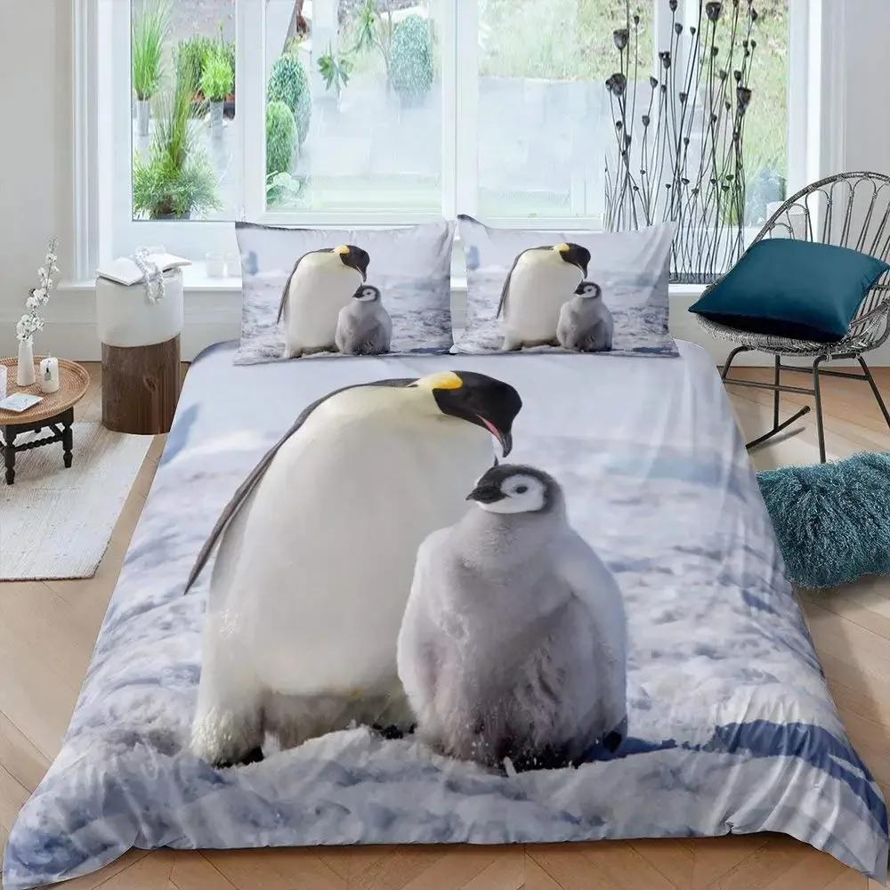 Ensemble de housse de couette pingouin complet animaux mignons ensemble de literie décor neige ensemble de housse de couette housse de couette animal pingouin mignon taille Queen