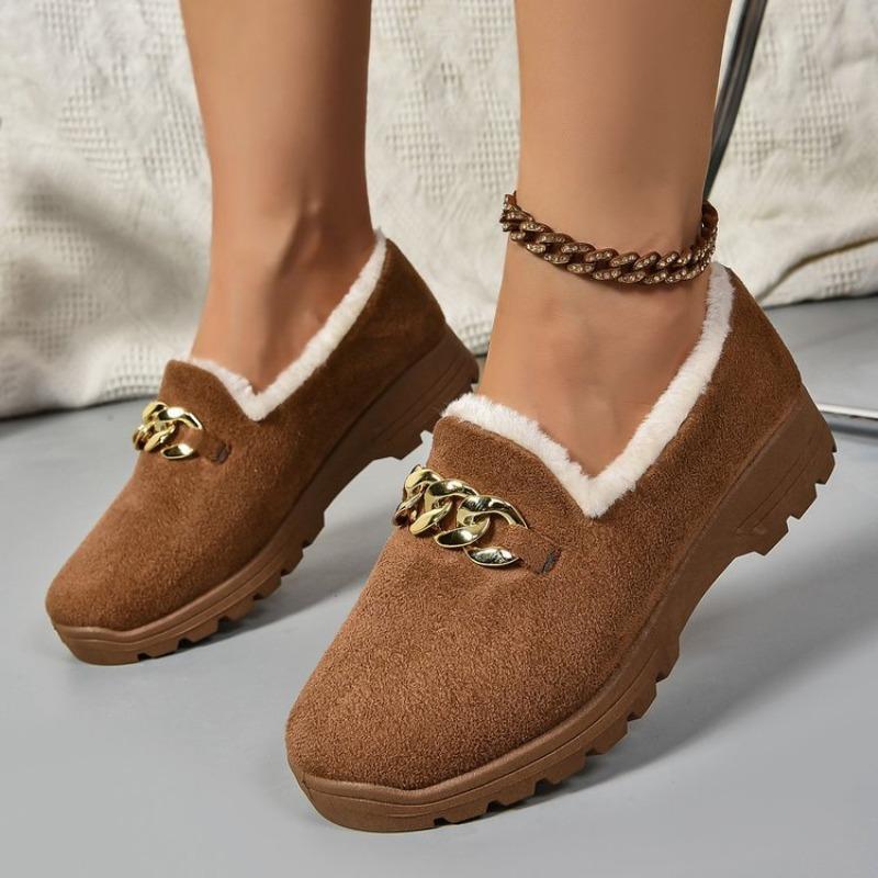 Foreign trade explosion women's cotton shoes autumn and winter new large size round head thick sole metal velvet sewn shoes snow boots women