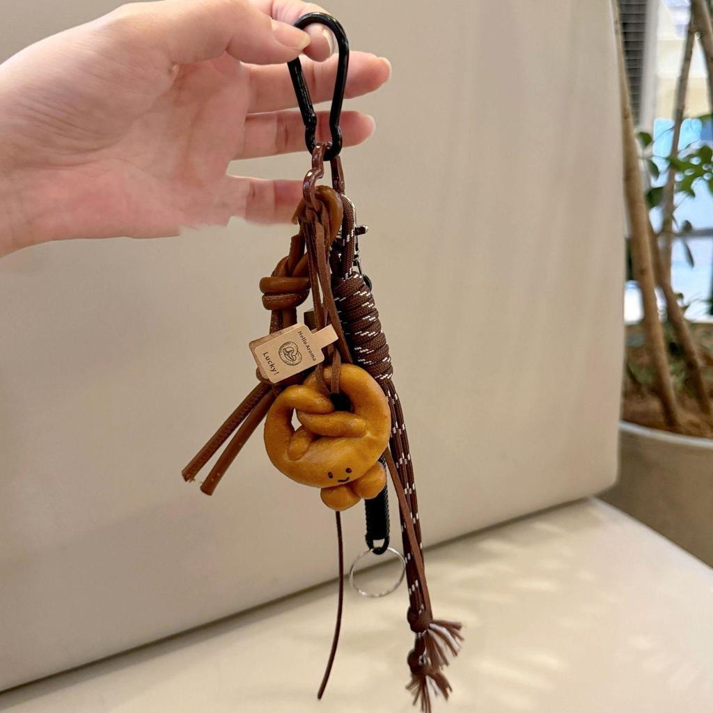 Autumn and Winter Brown Lovely Alkali Bread Korean Ins Bag Pendant Chocolate Climbing Rope Key Chain Decorative Chain Hand KTY