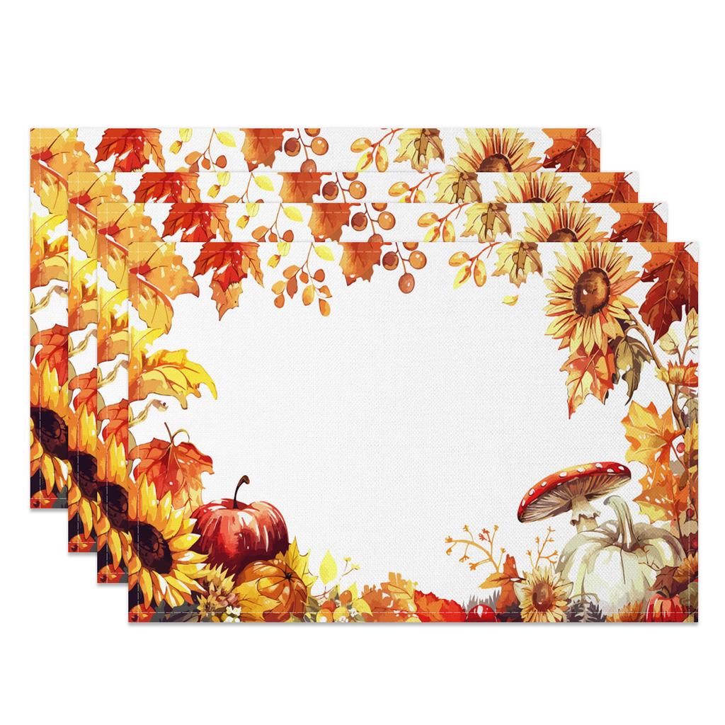 Pumpkin Sunflower Table Mat Fall Floral Kitchen Home Rustic Table Farmhouse Washable Heat Resistant Wedding Party Decoration