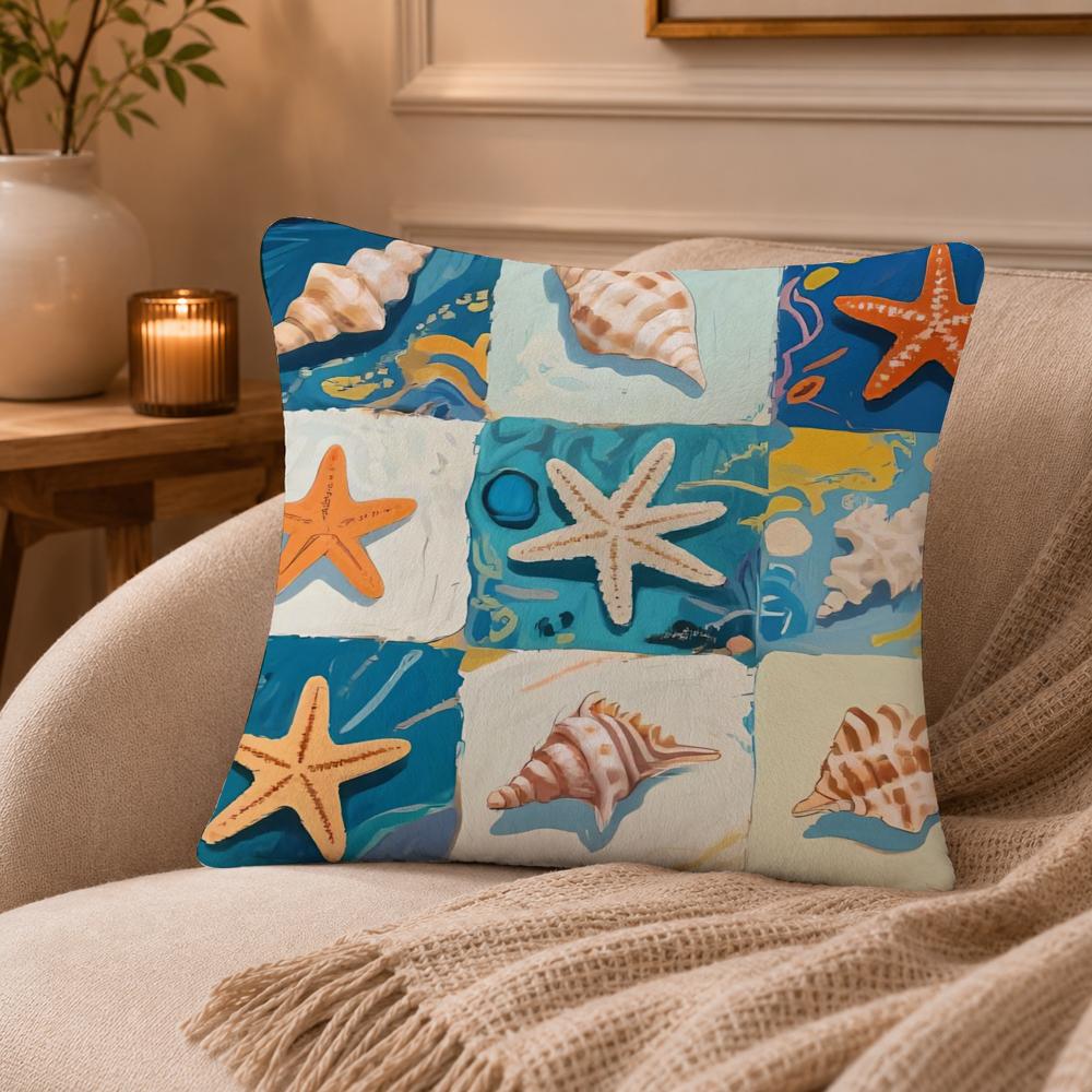 Marine Life Cushion Cover Anti-dustmite Pillowcase Invisible Zipper Silky Short Plush Sofa Cushion Cover