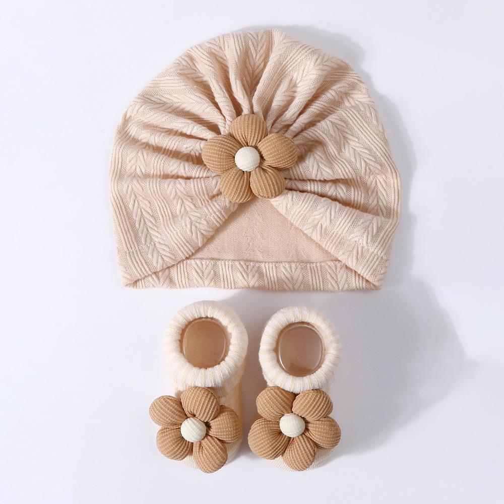 Flower Baby Headscarf Hat Soft Cotton Hat Sock Set Infant Turban Hat Socks Set Newborn Supplies