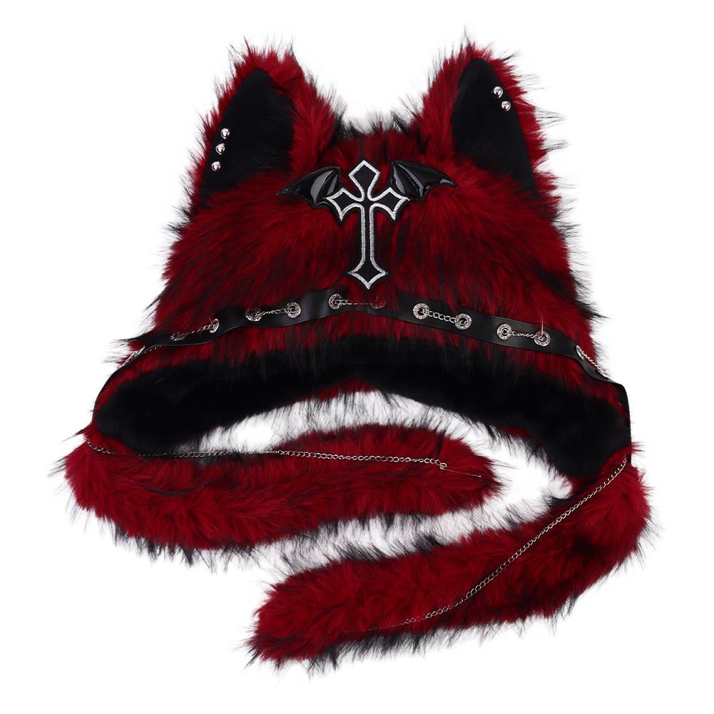 Plüsch-Katzenohren-Mütze für den Winter, warm, faltbares Design für Punk-Style-Enthusiasten