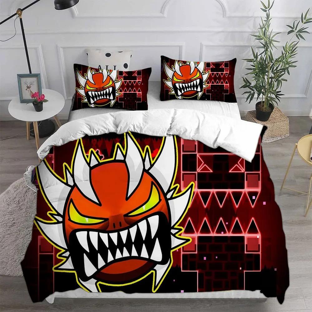 Ensembles de literie Geometry Dash Couette Couvre-lit Housse de couette Taie d'oreiller Ensembles 2-3 pièces Tailles enfant Adulte