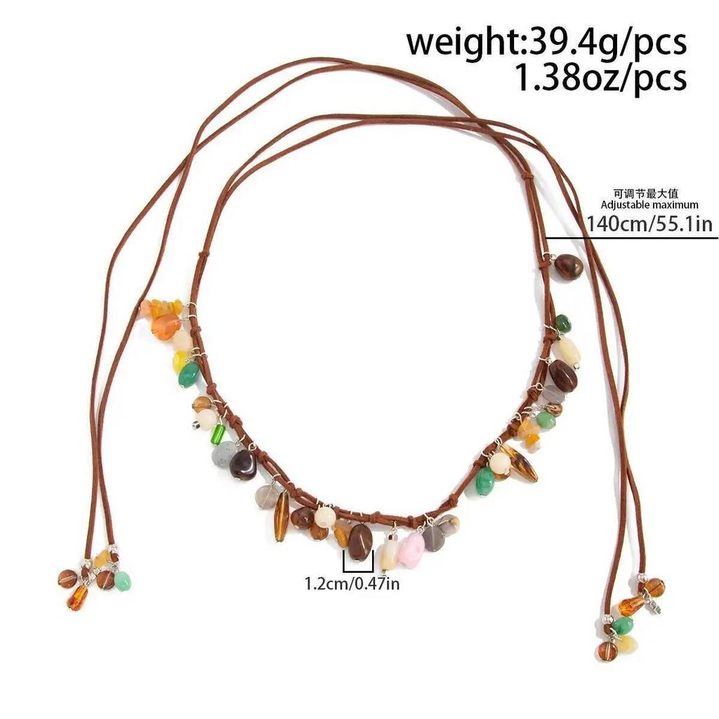 SHIXIN Bohemian Multilayer Resin Beaded Velvet Rope Necklace for Women Vintage Charm Long Choker Chain Beach Vacation Jewelry