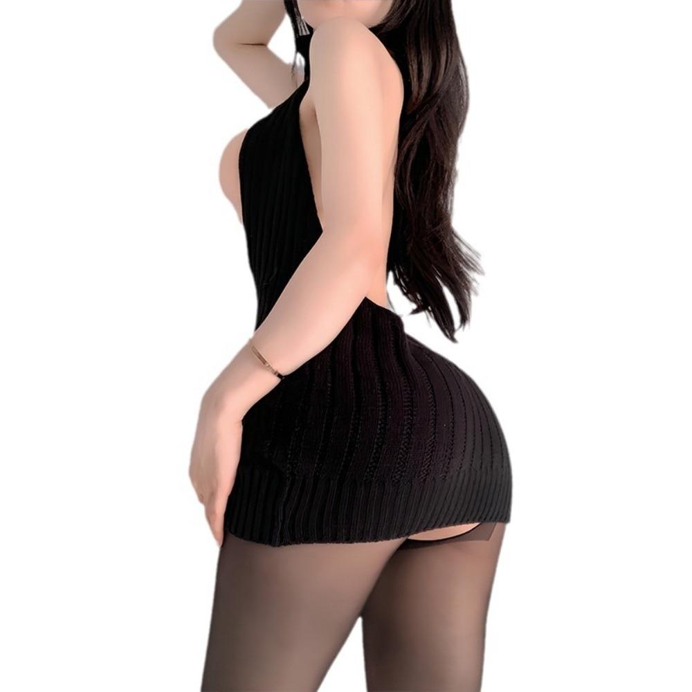 Sexy Sexy Sweater Open Chest Loose Knitted Sweater Uniform Temptation Pure Backless High Neck Sleeveless Sweater