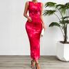 Yousheng Women Bodycon Maxi Dress Summer Sleeveless Ruched High Slit Tank Dress Floral Mesh Beach Vacation Party