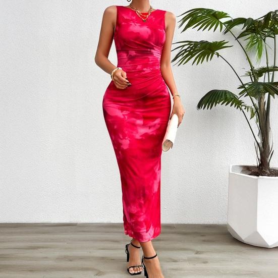 Yousheng Women Bodycon Maxi Dress Summer Sleeveless Ruched High Slit Tank Dress Floral Mesh Beach Vacation Party