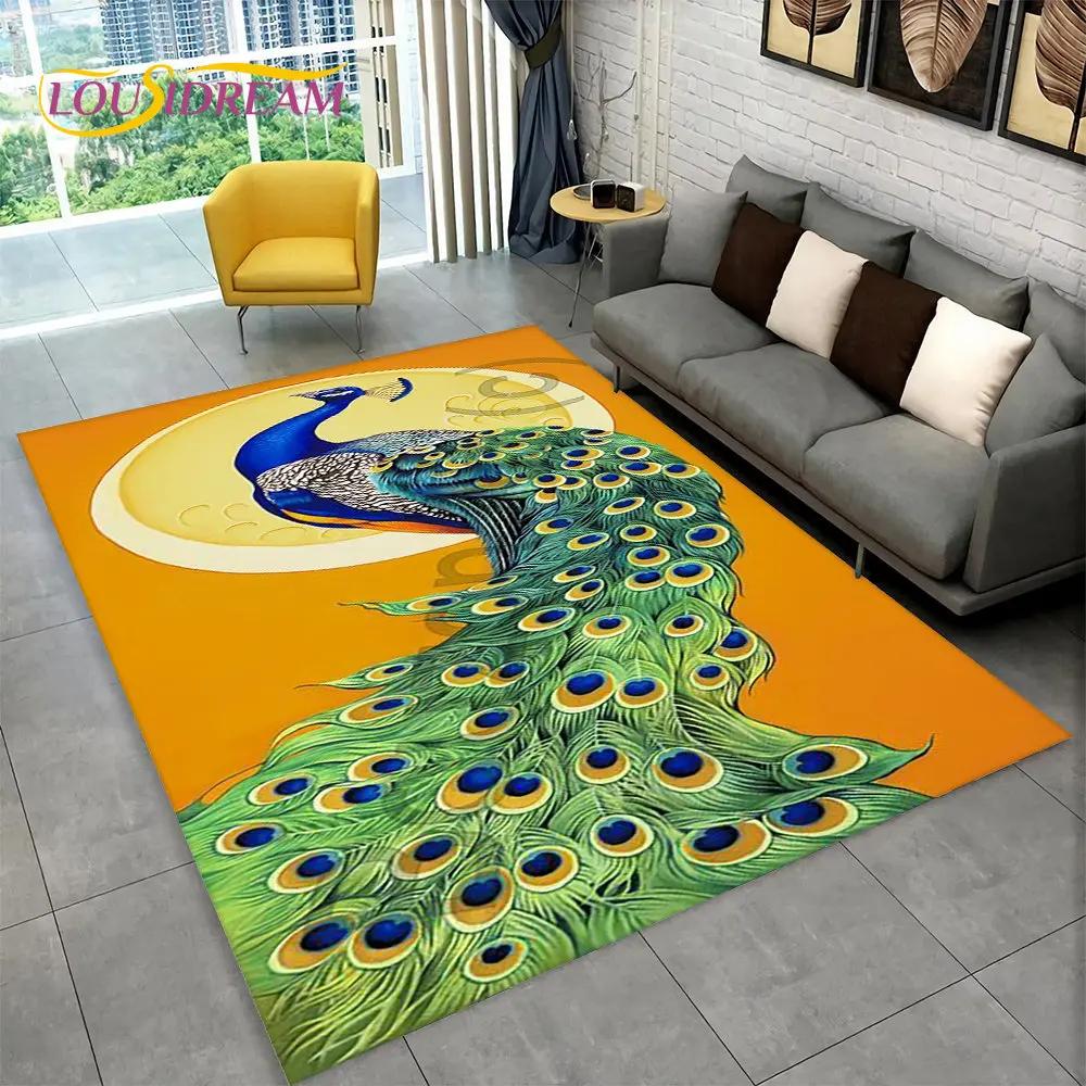3D-Teppich mit exquisitem Pfauentier-Motiv, Teppich für Zuhause, Wohnzimmer, Schlafzimmer, Sofa, Fußmatte, Küchendekoration, rutschfeste Fußmatten