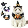 Halloween Kostuum voor Kleine Huisdieren 1 Set Kattenkostuum, Tovenaarsmuts en Kant Bandana, Gerimpelde Slabbetje Hond met Strikje Bel, Feestkleding Honden, Katten